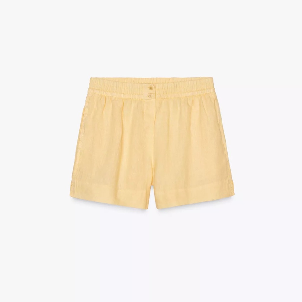 Zara PASTEL YELLOW 100% LINEN SHORTS, size L